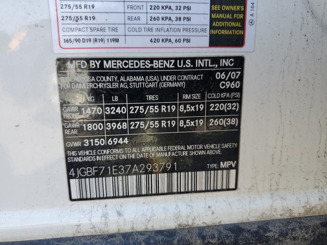 2007 Mercedes-Benz Gl 450 4Matic VIN: 4JGBF71E37A293791 Lot: 54391255
