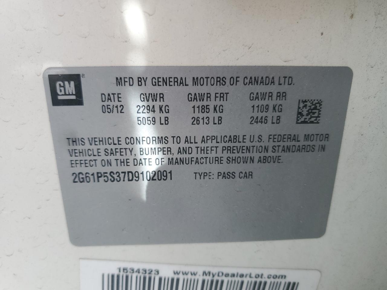 2013 Cadillac Xts Luxury Collection VIN: 2G61P5S37D9102091 Lot: 54865715