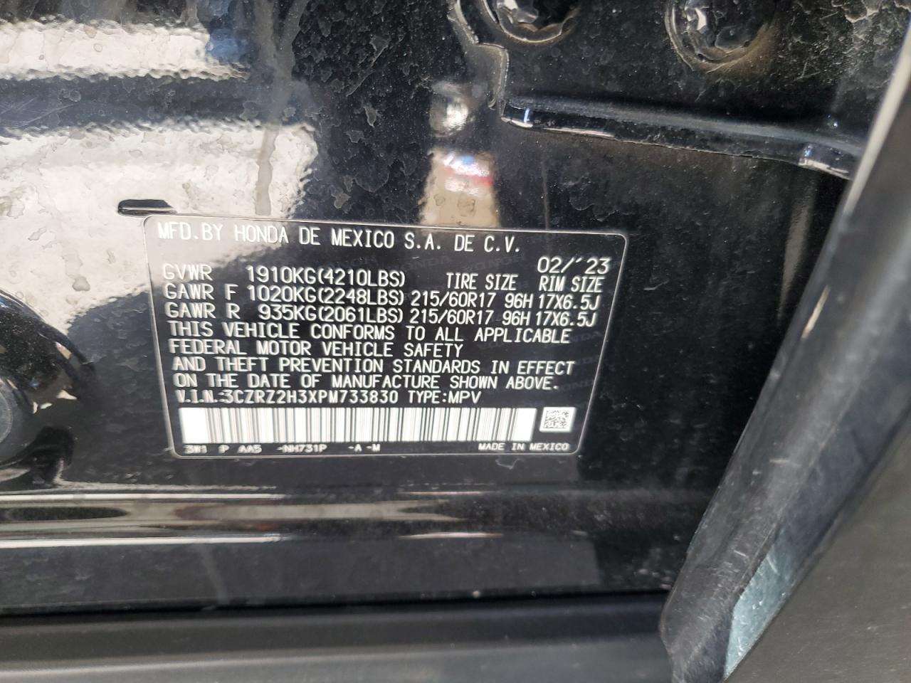2023 Honda Hr-V Lx VIN: 3CZRZ2H3XPM733830 Lot: 53328145