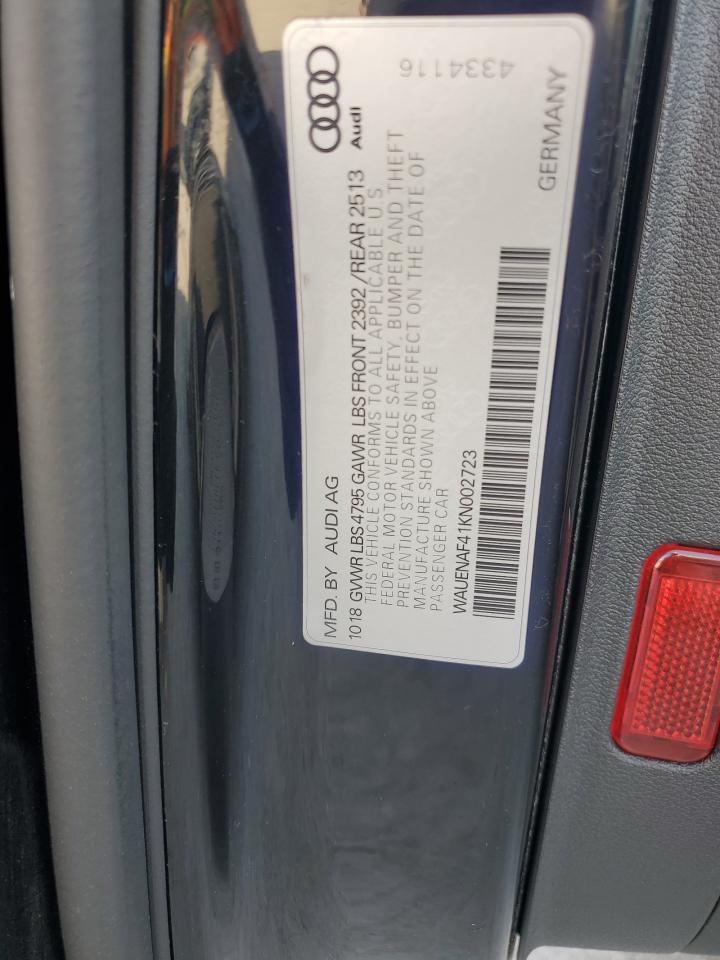 2019 Audi A4 Premium Plus VIN: WAUENAF41KN002723 Lot: 52380805