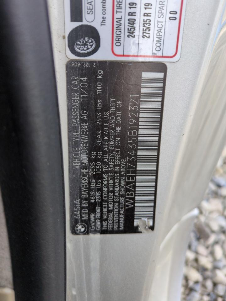 2005 BMW 645 Ci Automatic VIN: WBAEH73435B192321 Lot: 92029025