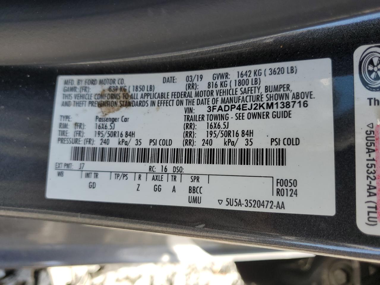 2019 Ford Fiesta Se VIN: 3FADP4EJ2KM138716 Lot: 54846225