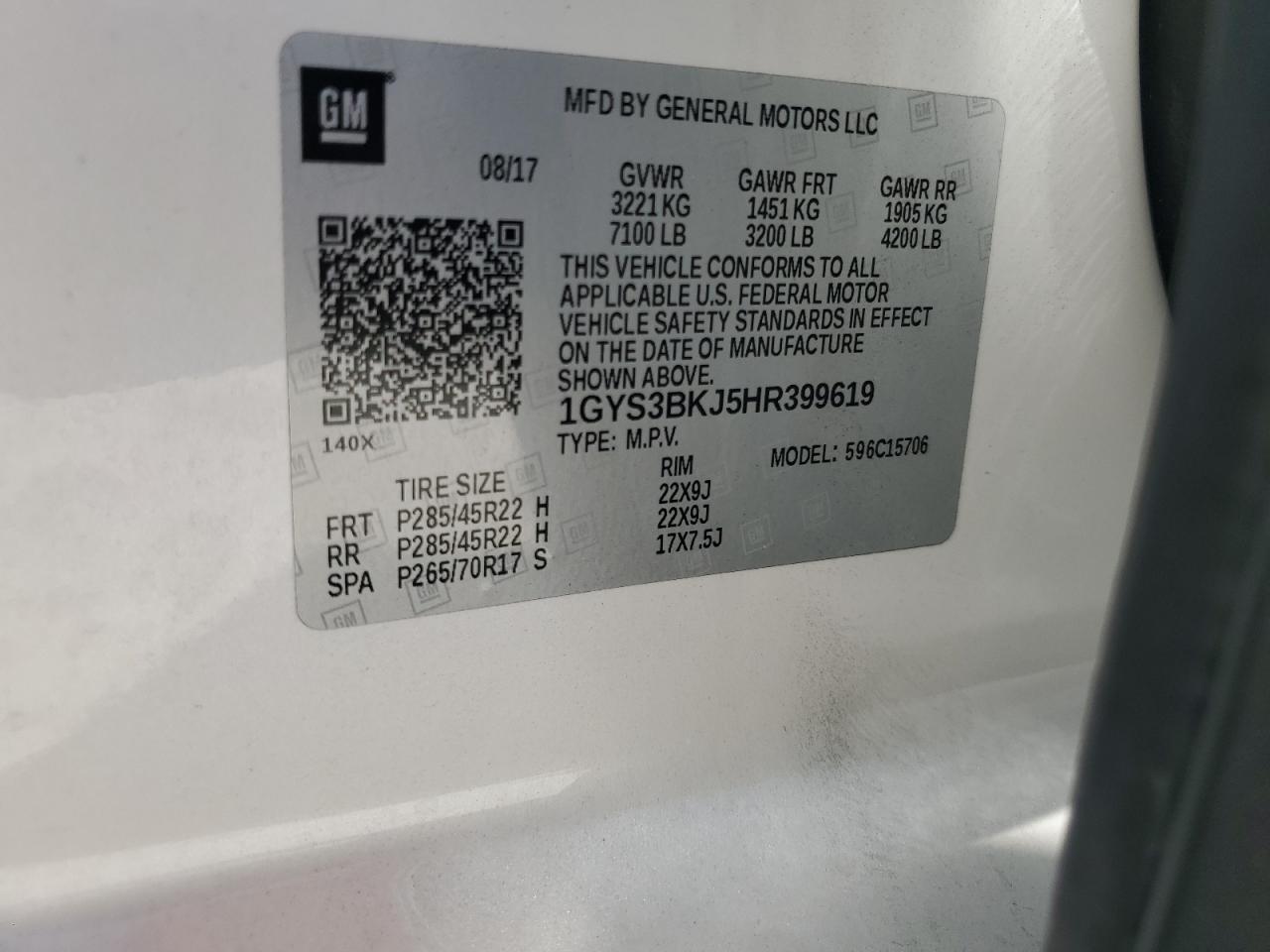 2017 Cadillac Escalade Luxury VIN: 1GYS3BKJ5HR399619 Lot: 53629975