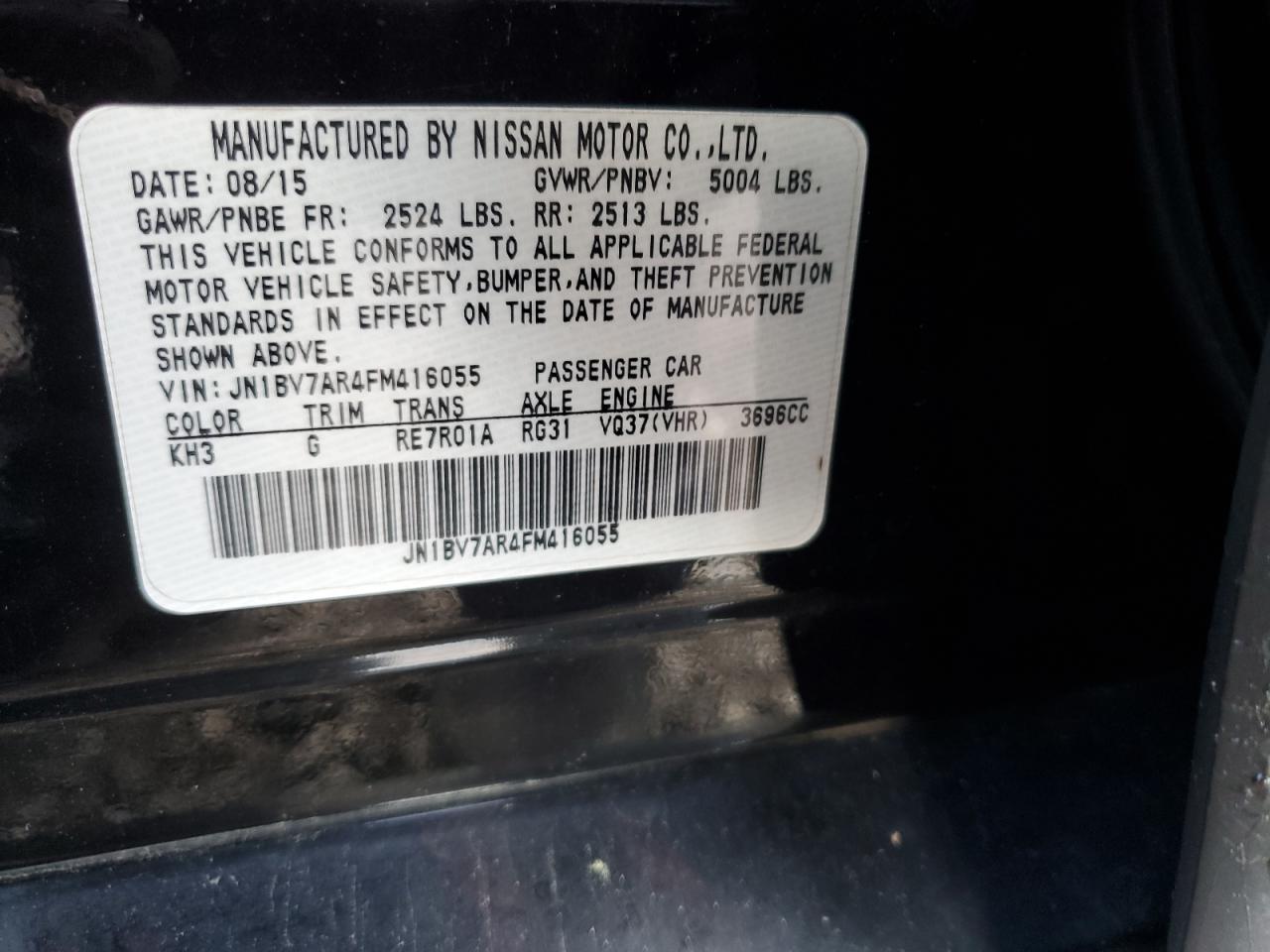 2015 Infiniti Q50 Base VIN: JN1BV7AR4FM416055 Lot: 51905835