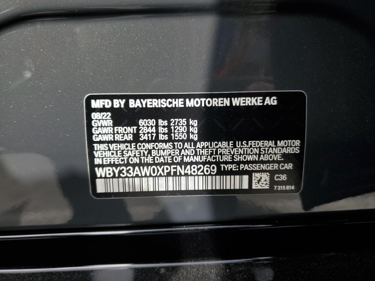2023 BMW I4 M50 VIN: WBY33AW0XPFN48269 Lot: 53915875