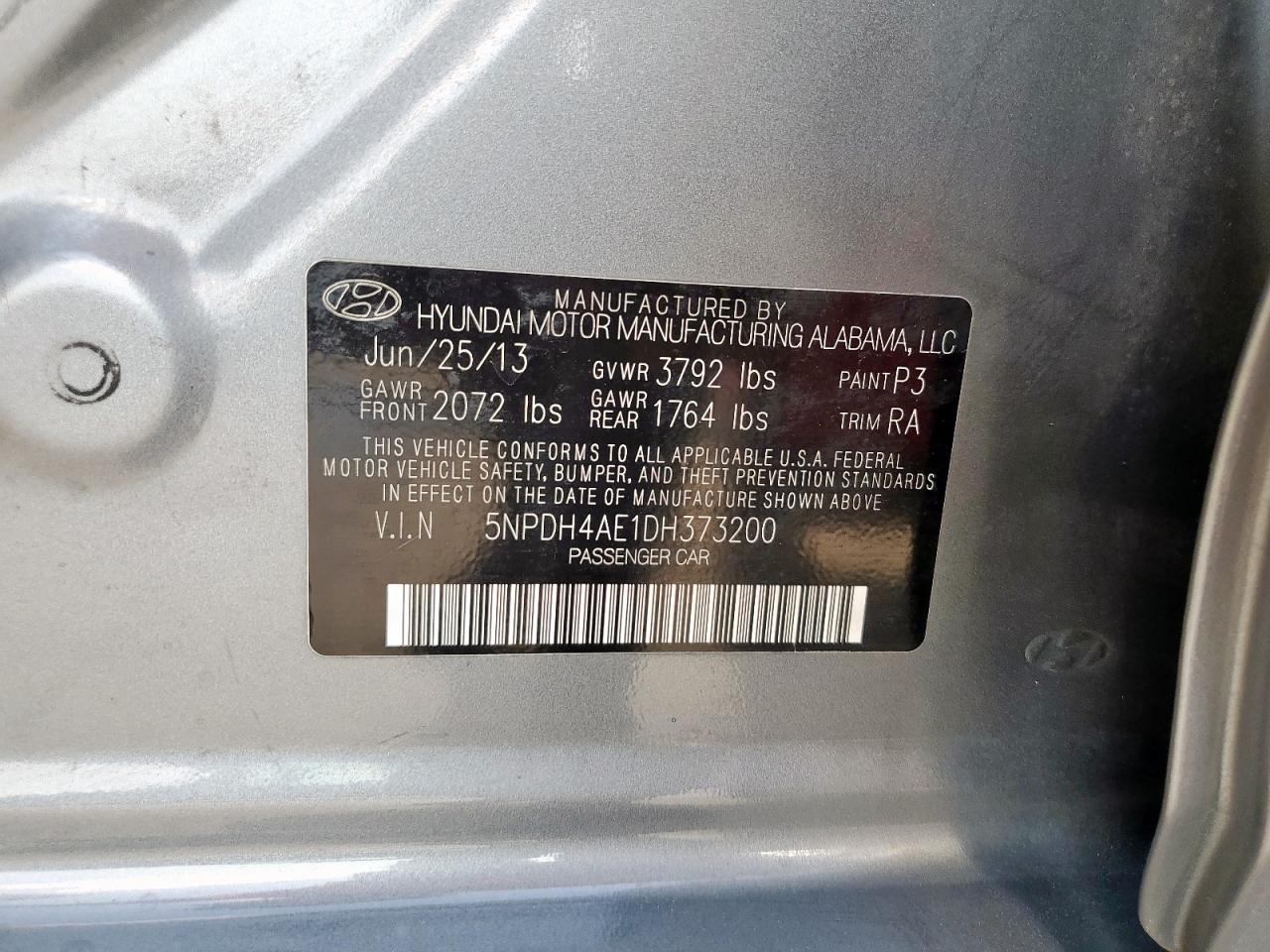 2013 Hyundai Elantra Gls VIN: 5NPDH4AE1DH373200 Lot: 53483045