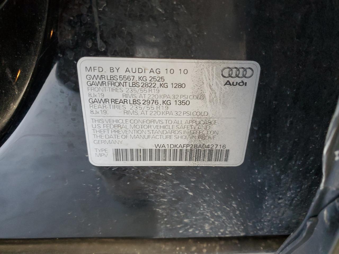 2011 Audi Q5 Premium Plus VIN: WA1DKAFP2BA042716 Lot: 53206115