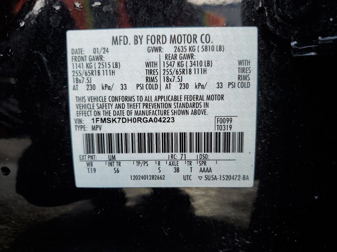 2024 Ford Explorer Xlt VIN: 1FMSK7DH0RGA04223 Lot: 54357745