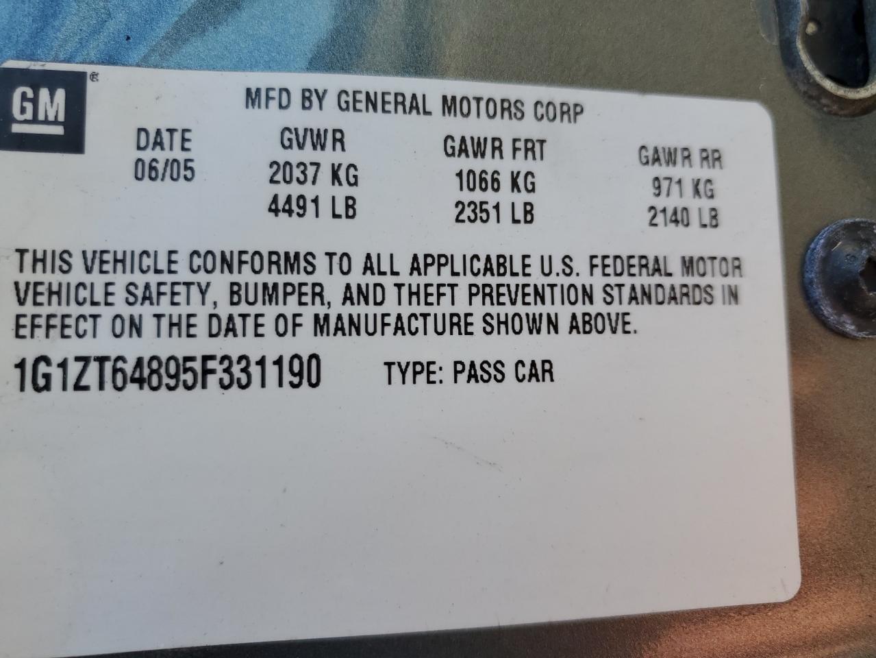 2005 Chevrolet Malibu Maxx Ls VIN: 1G1ZT64895F331190 Lot: 54474765