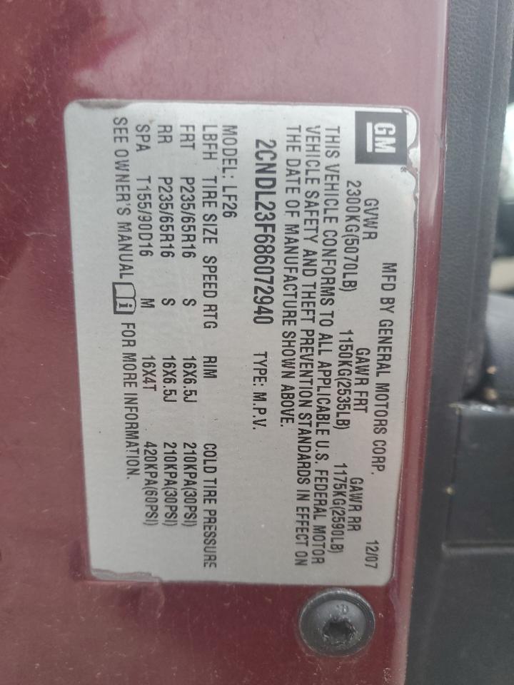 2008 Chevrolet Equinox Ls VIN: 2CNDL23F686072940 Lot: 53651775
