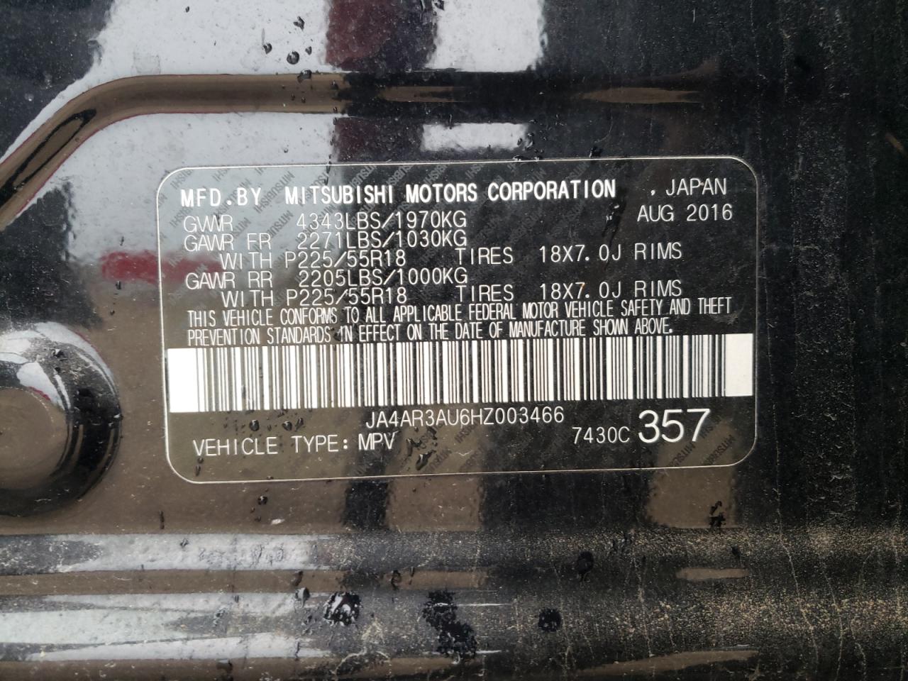 2017 Mitsubishi Outlander Sport Es VIN: JA4AR3AU6HZ003466 Lot: 53658615