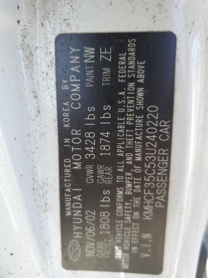 2003 Hyundai Accent L VIN: KMHCF35C53U240220 Lot: 52581415