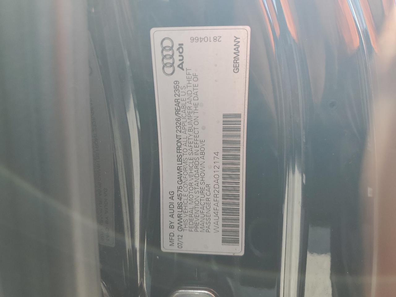 2013 Audi A5 Prestige VIN: WAU4FAFR2DA012174 Lot: 54420635