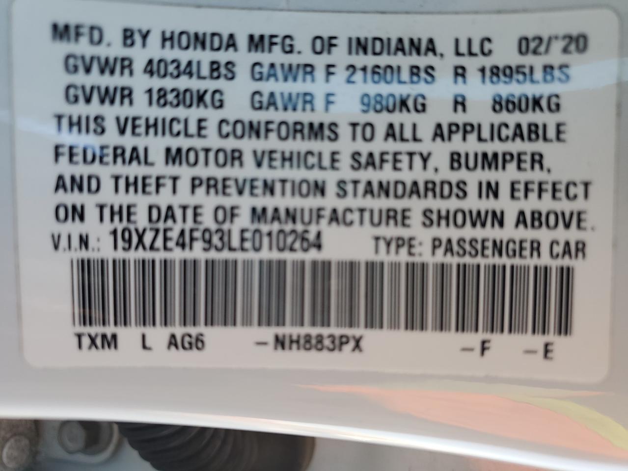2020 Honda Insight Touring VIN: 19XZE4F93LE010264 Lot: 54006035