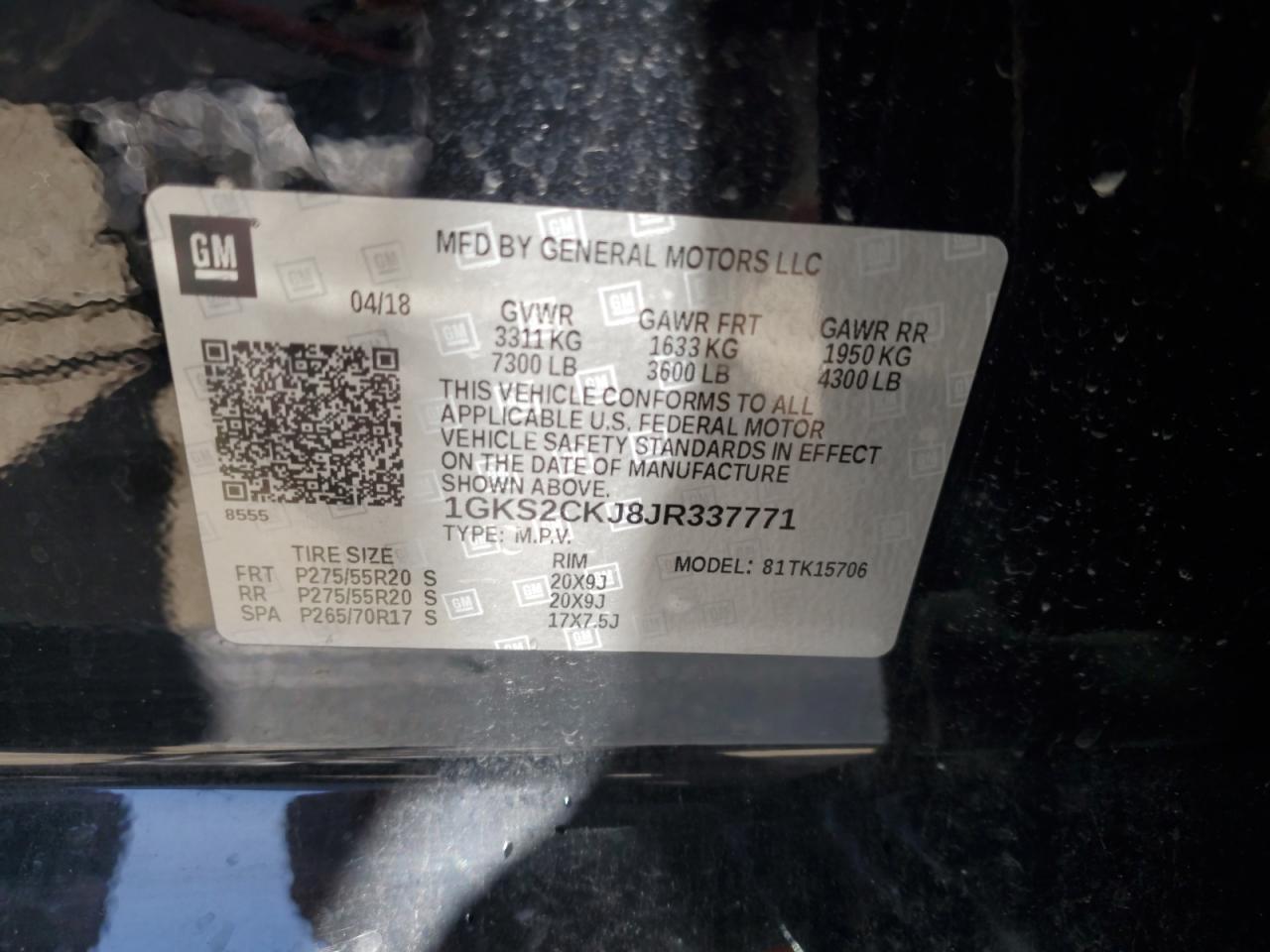 2018 GMC Yukon Denali VIN: 1GKS2CKJ8JR337771 Lot: 53252865