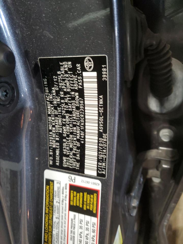 2012 Toyota Camry Base VIN: 4T4BF1FK0CR239567 Lot: 54764815