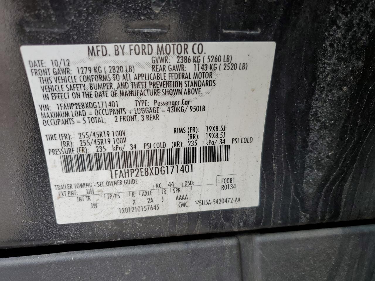 2013 Ford Taurus Sel VIN: 1FAHP2E8XDG171401 Lot: 53023375