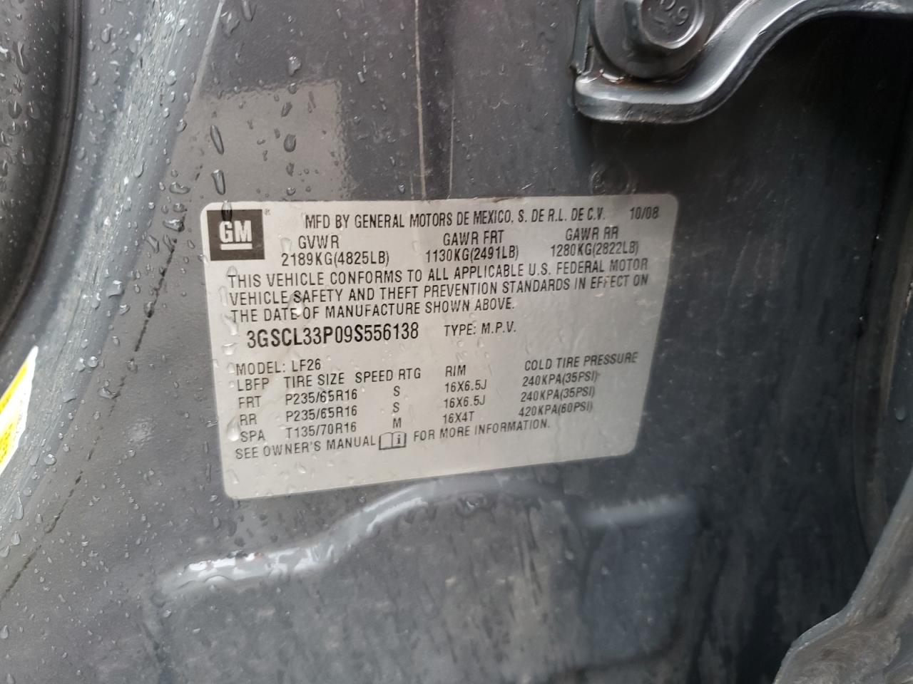 2009 Saturn Vue Xe VIN: 3GSCL33P09S556138 Lot: 54417685