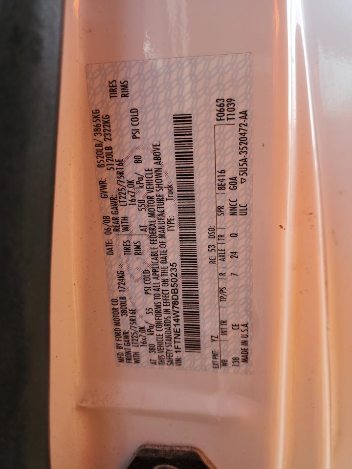 2008 Ford Econoline E150 Van VIN: 1FTNE14W78DB50235 Lot: 51799495