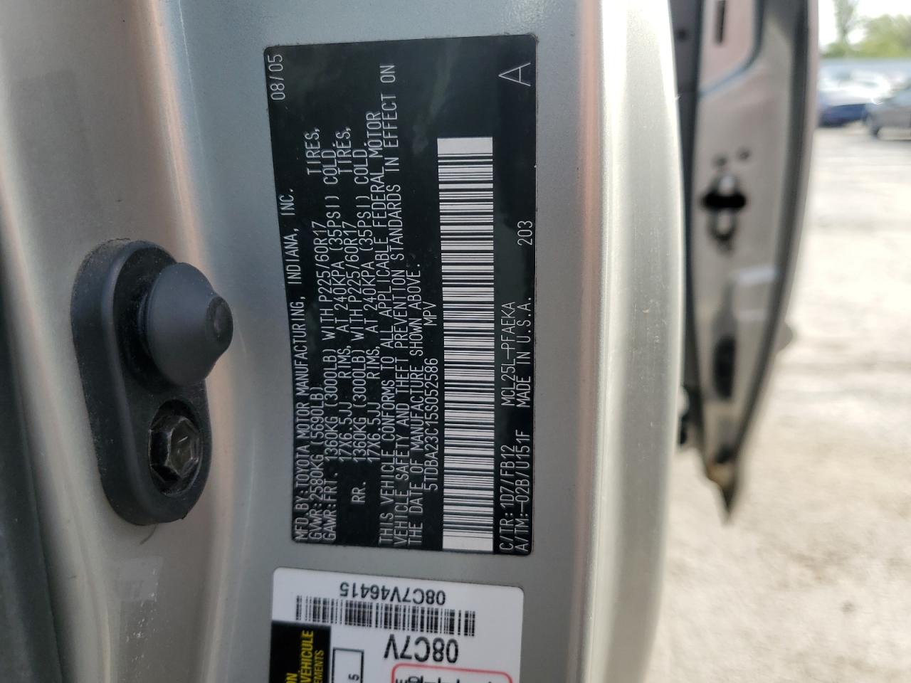2005 Toyota Sienna Le VIN: 5TDBA23C15S052586 Lot: 53112425