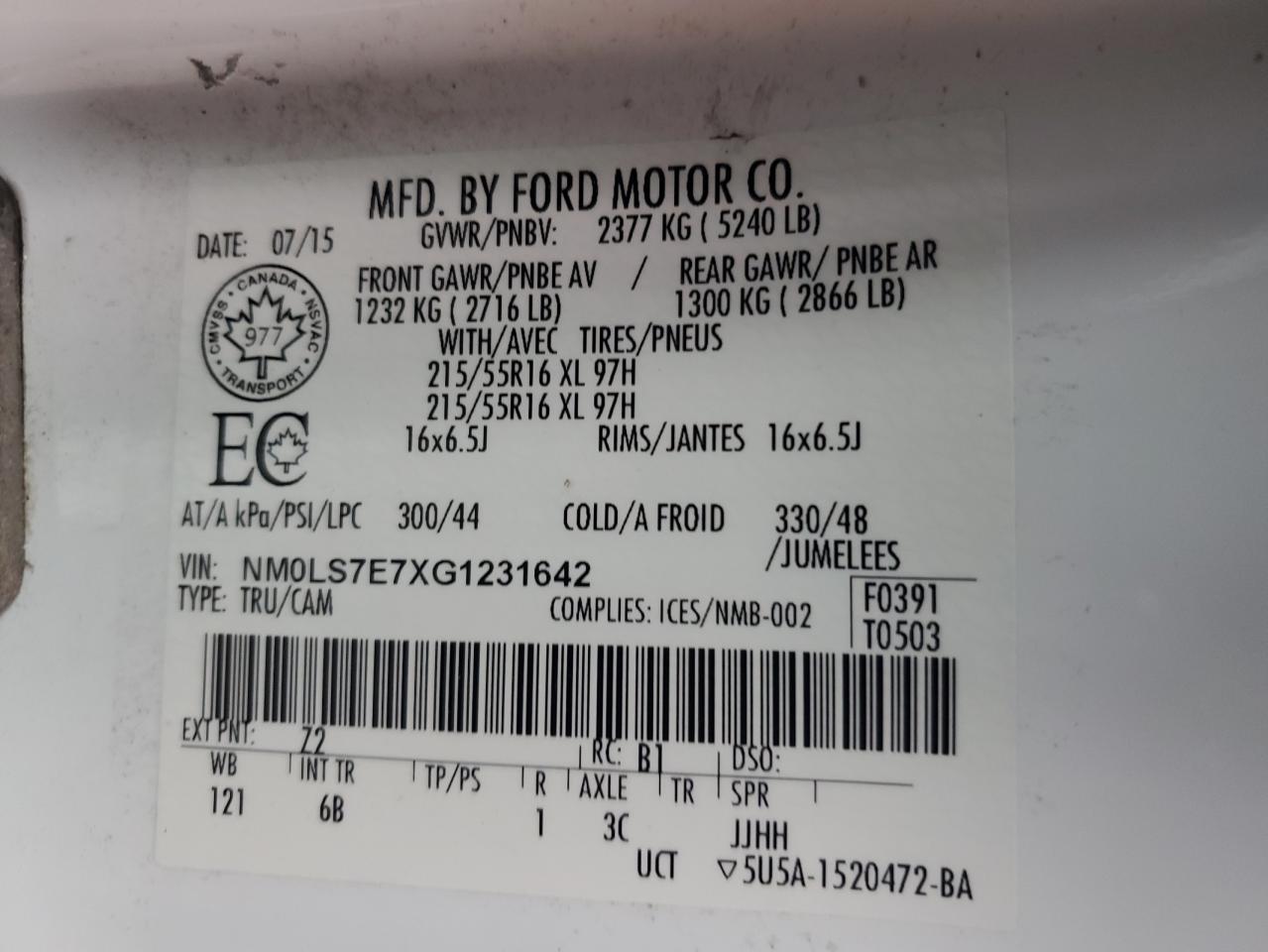 2016 Ford Transit Connect Xl VIN: NM0LS7E7XG1231642 Lot: 52713305