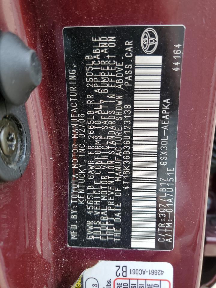 2006 Toyota Avalon Xl VIN: 4T1BK36B36U123138 Lot: 55165065
