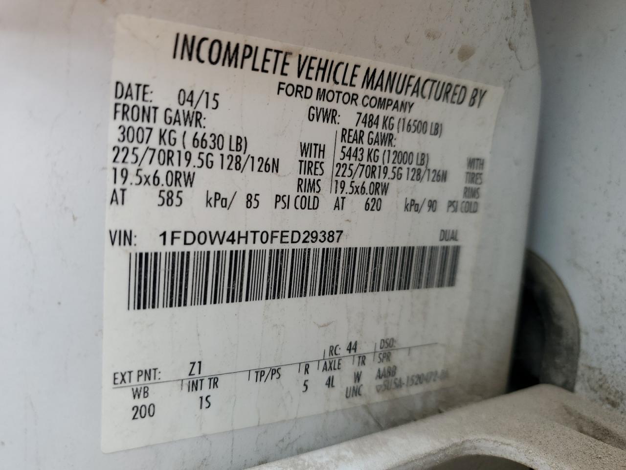 2015 Ford F450 Super Duty VIN: 1FD0W4HT0FED29387 Lot: 52572855