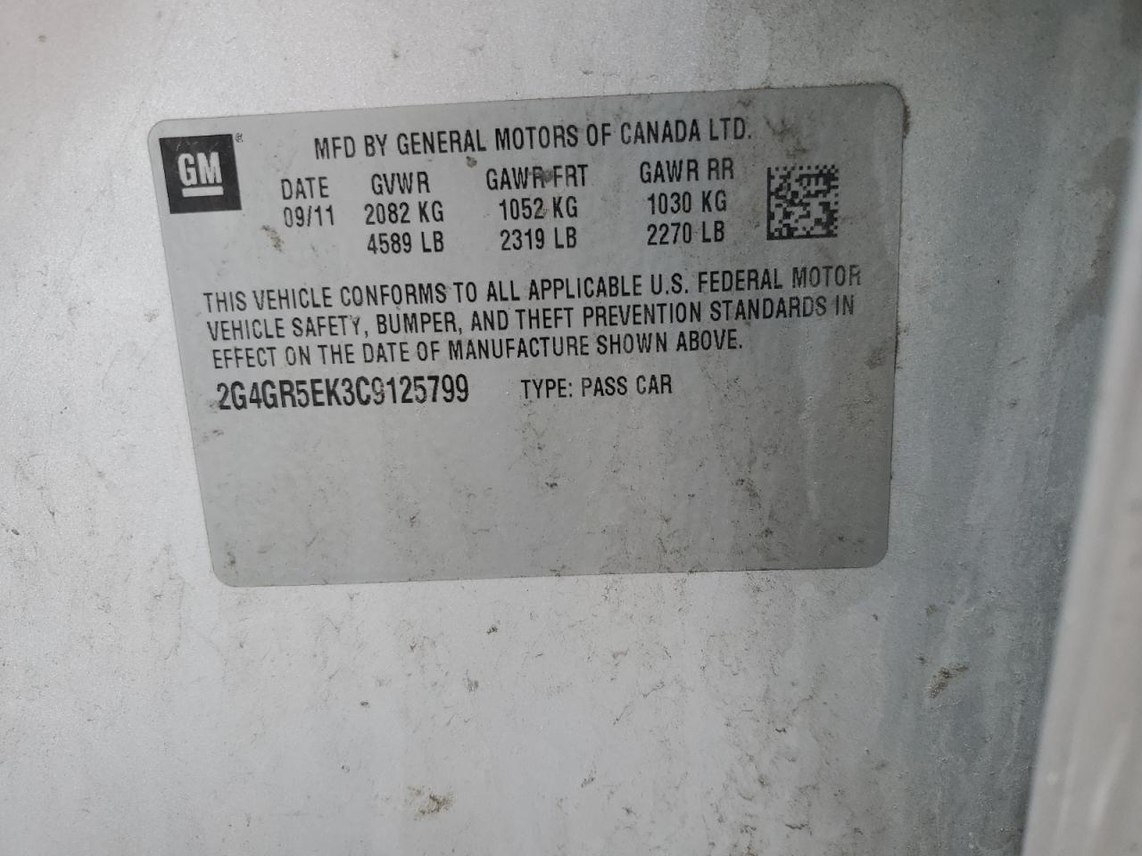 2012 Buick Regal VIN: 2G4GR5EK3C9125799 Lot: 53996575