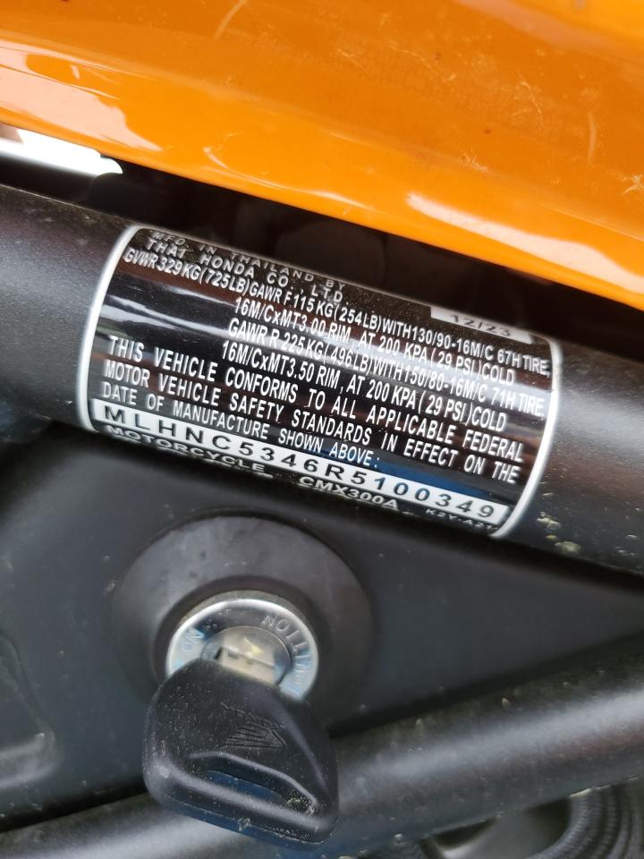 2024 Honda Cmx300 A VIN: MLHNC5346R5100349 Lot: 51470065