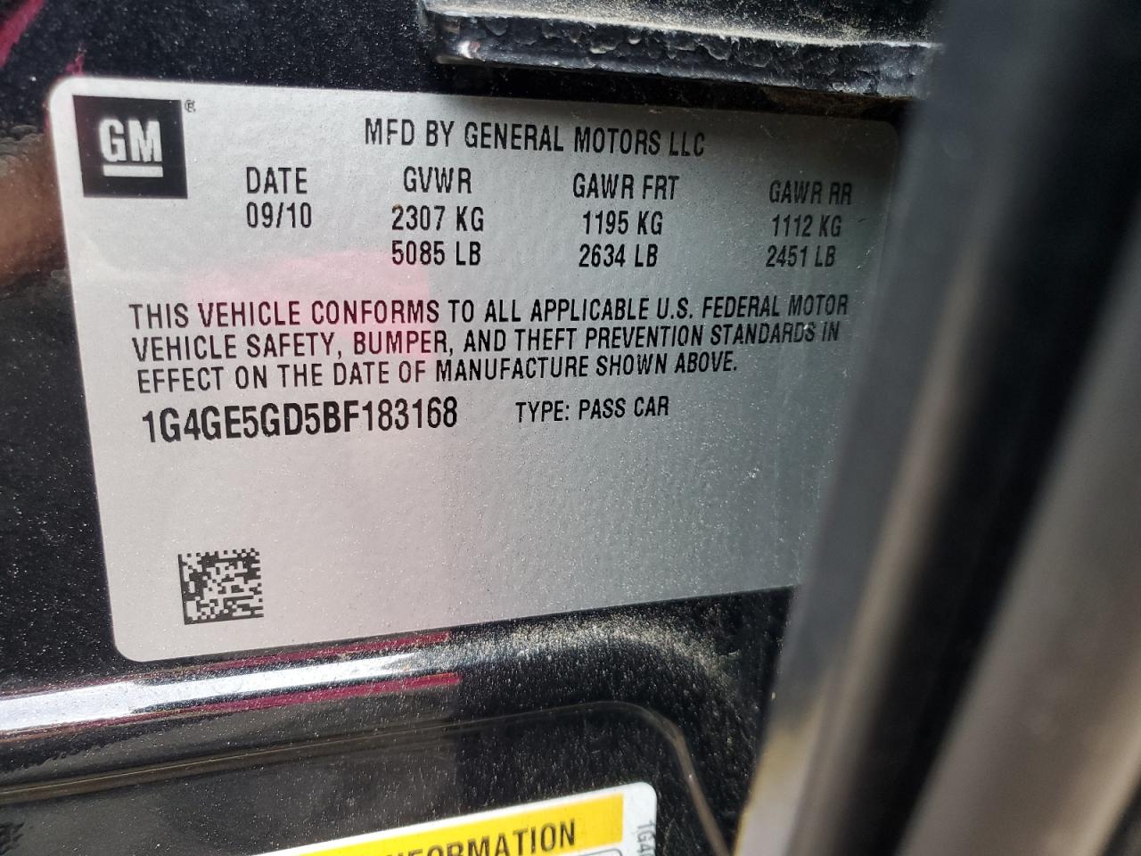 2011 Buick Lacrosse Cxs VIN: 1G4GE5GD5BF183168 Lot: 53177475