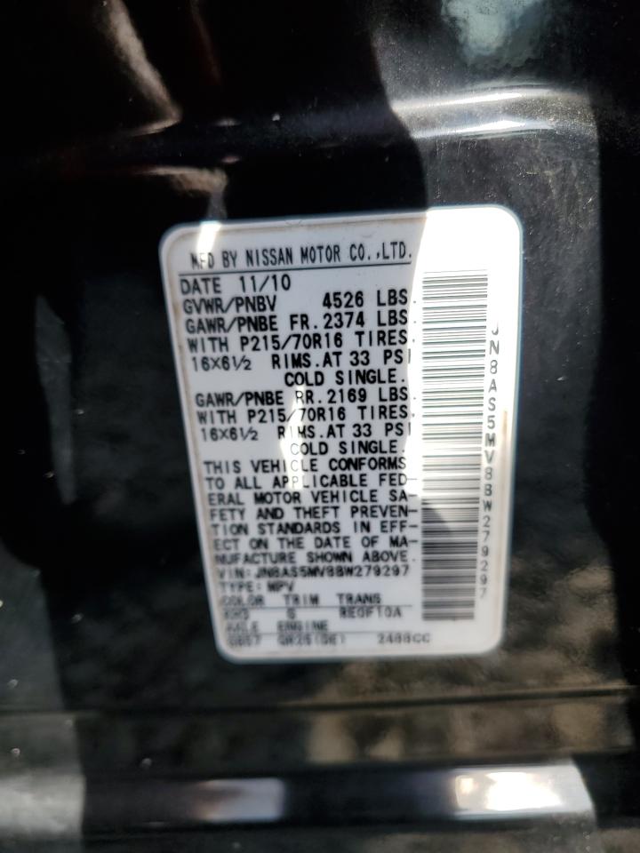 2011 Nissan Rogue S VIN: JN8AS5MV8BW279297 Lot: 54624105