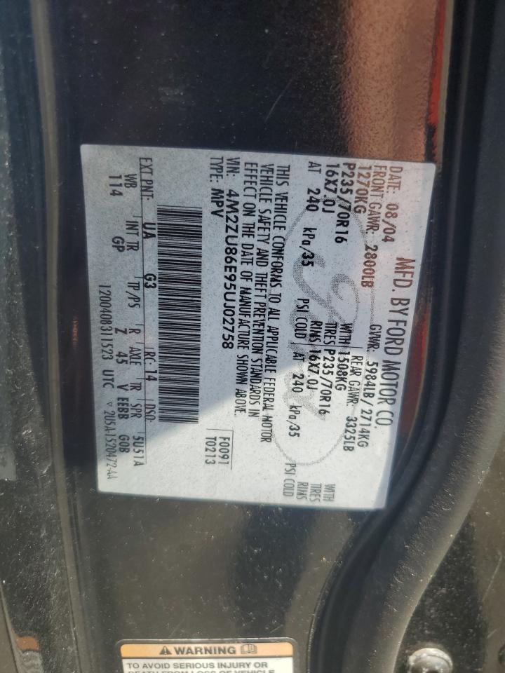2005 Mercury Mountaineer VIN: 4M2ZU86E95UJ02758 Lot: 54189485