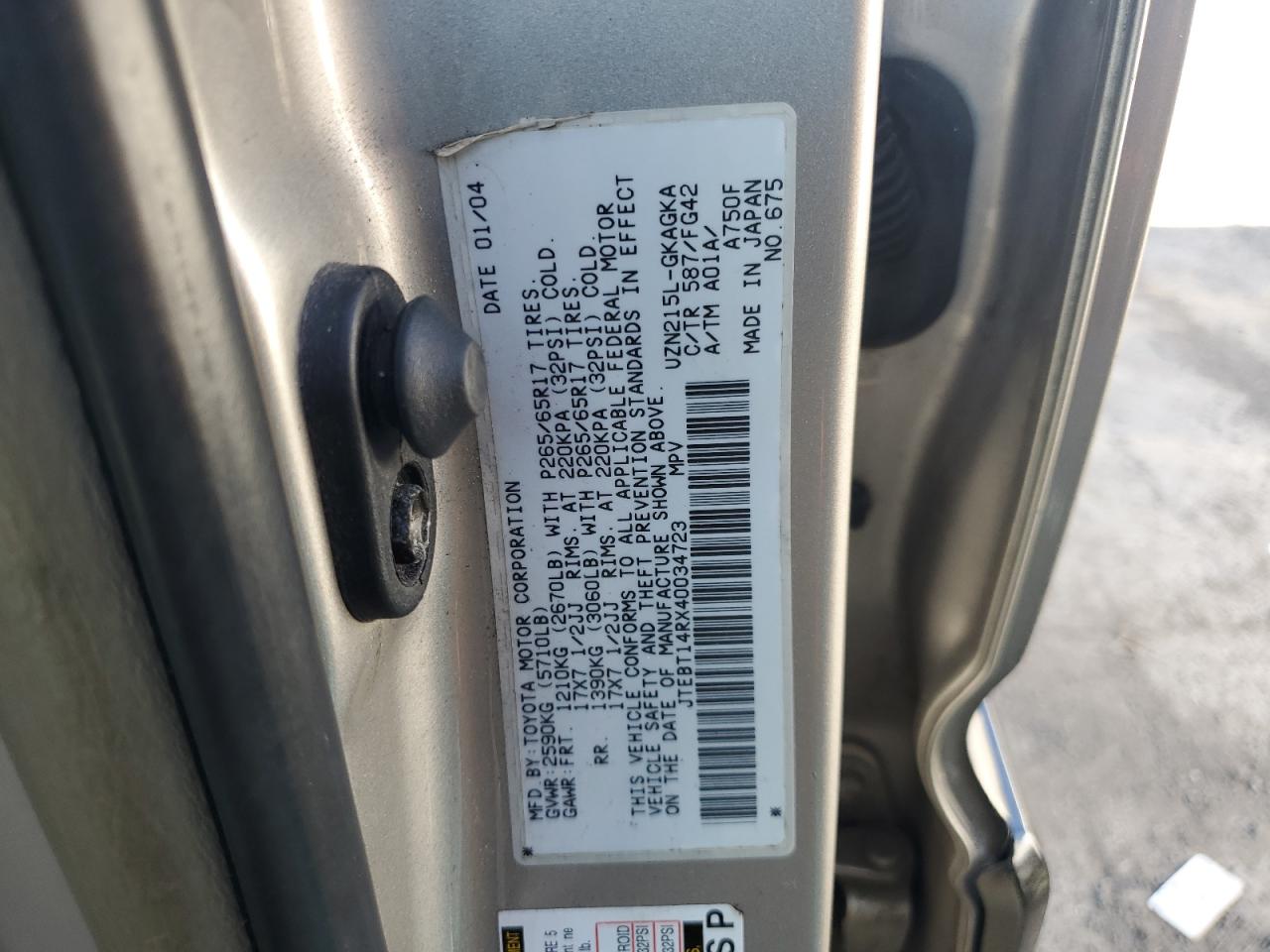 2004 Toyota 4Runner Sr5 VIN: JTEBT14RX40034723 Lot: 54994665