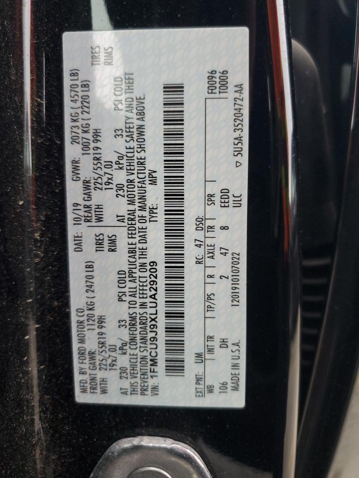 2020 Ford Escape Titanium VIN: 1FMCU9J9XLUA29209 Lot: 54379545