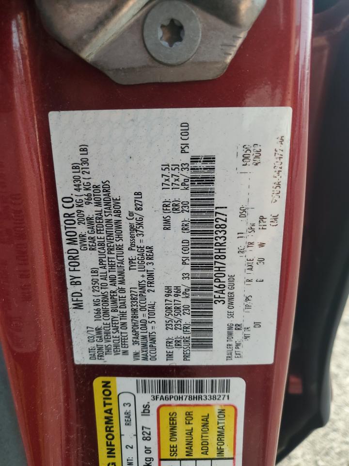 2017 Ford Fusion Se VIN: 3FA6P0H78HR338271 Lot: 54930585