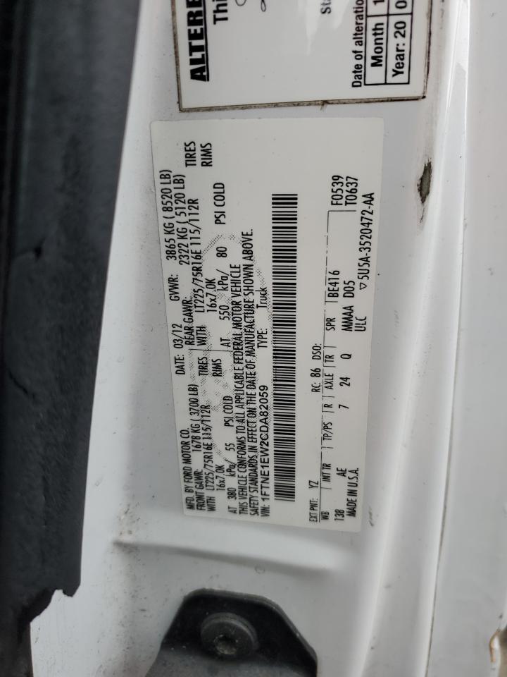 2012 Ford Econoline E150 Van VIN: 1FTNE1EW2CDA82059 Lot: 53145885