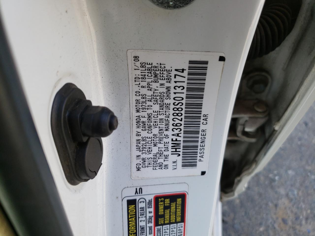 2008 Honda Civic Hybrid VIN: JHMFA36288S013174 Lot: 53360165