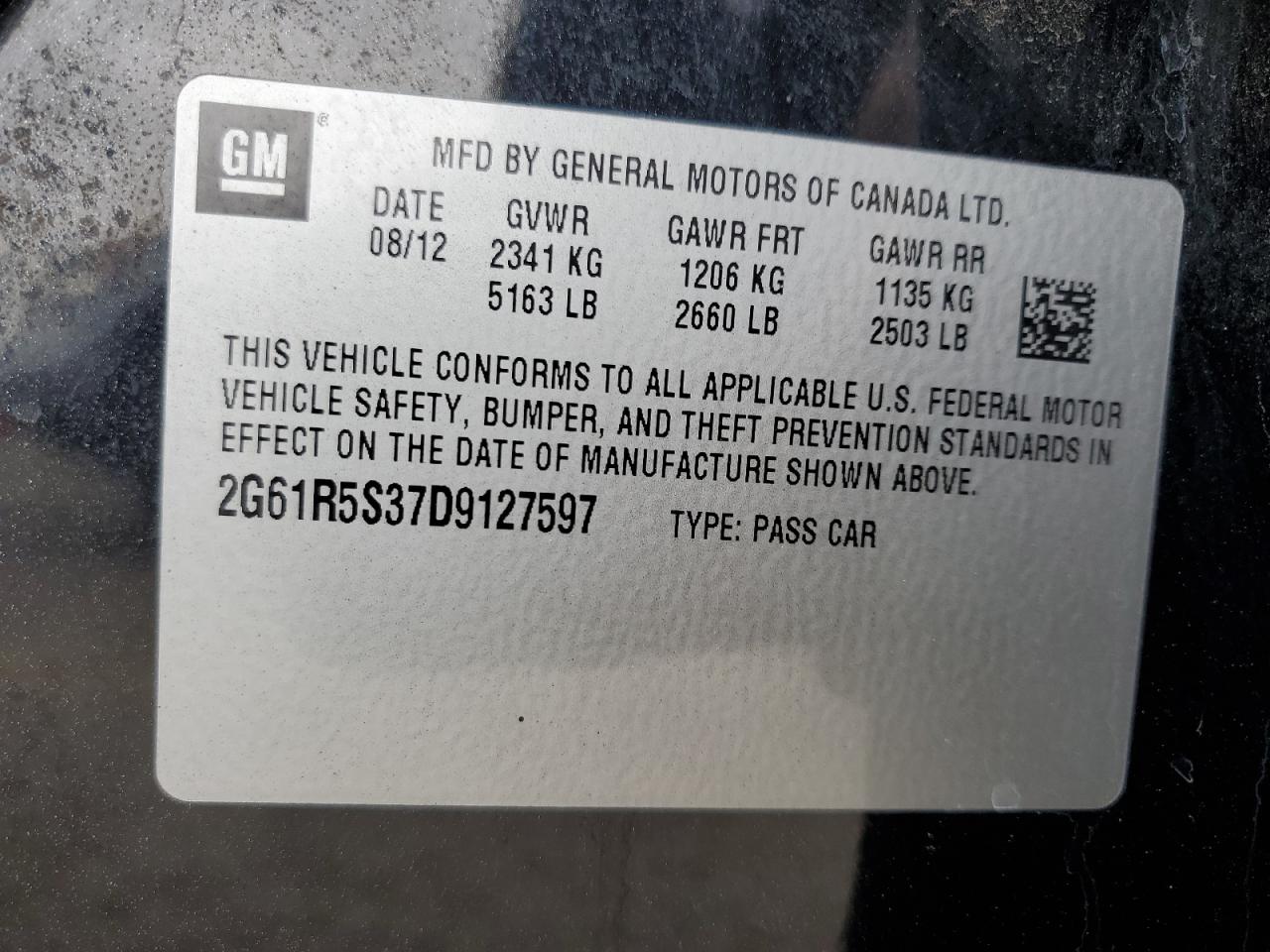 2013 Cadillac Xts Luxury Collection VIN: 2G61R5S37D9127597 Lot: 53841755