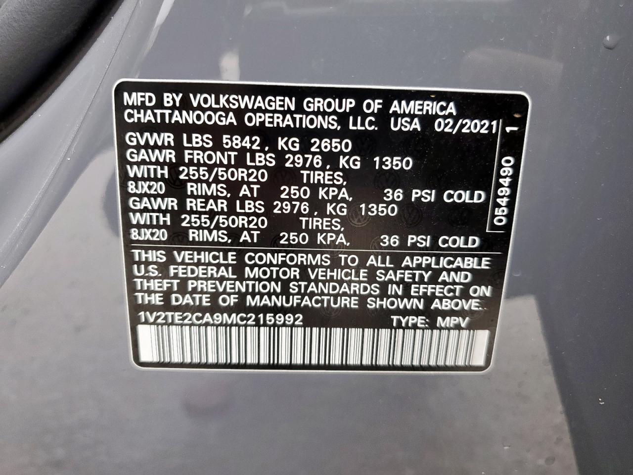 2021 Volkswagen Atlas Cross Sport Sel Premium VIN: 1V2TE2CA9MC215992 Lot: 51914275