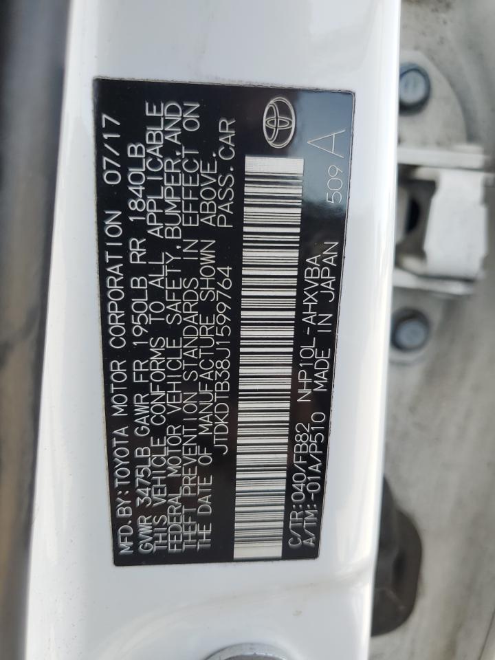 2018 Toyota Prius C VIN: JTDKDTB38J1599764 Lot: 53269995