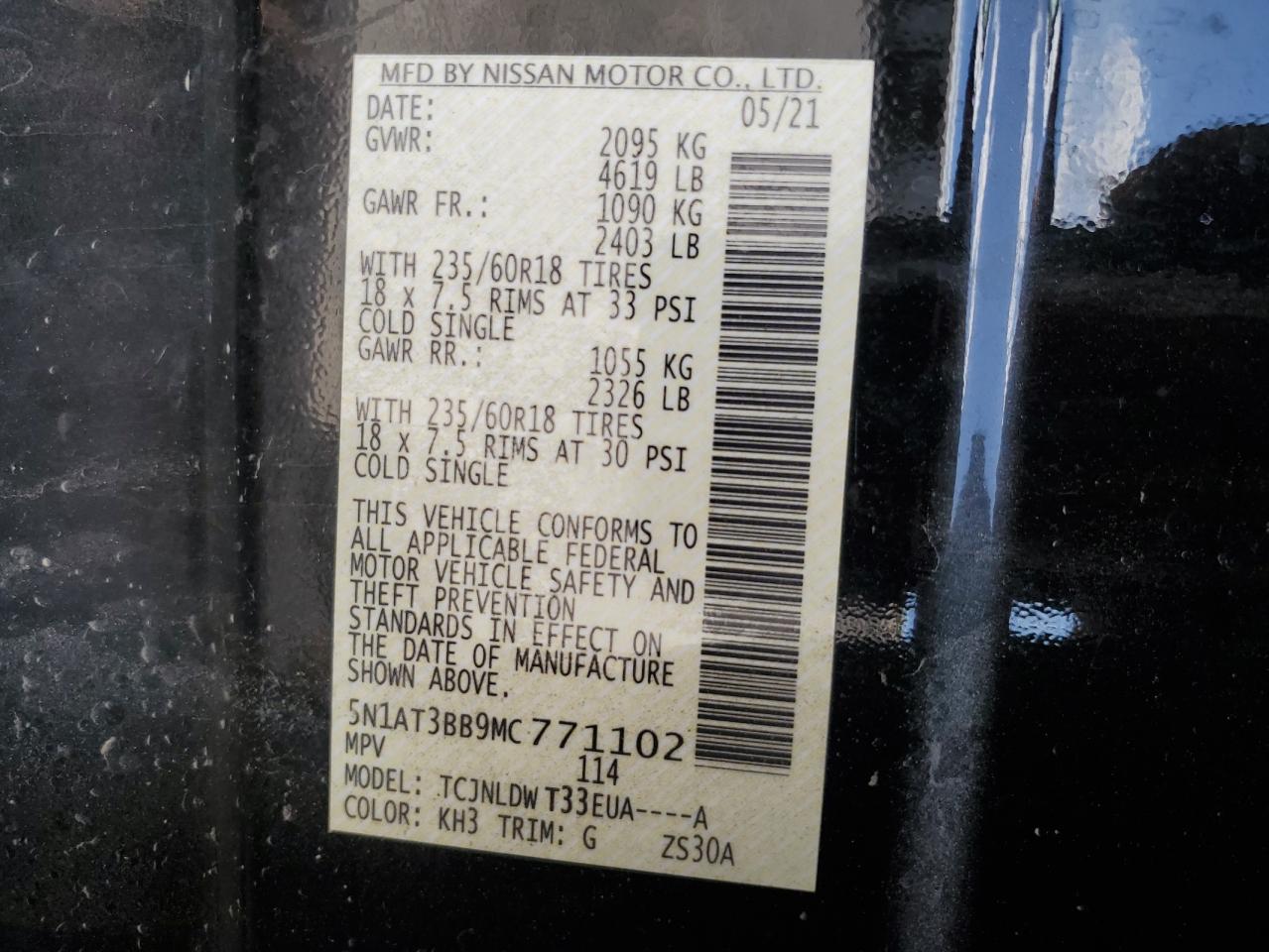 2021 Nissan Rogue Sv VIN: 5N1AT3BB9MC771102 Lot: 52547865