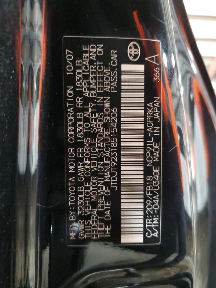 2008 Toyota Yaris VIN: JTDJT923185154206 Lot: 62456895