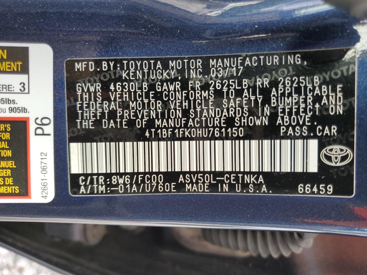 2017 Toyota Camry Le VIN: 4T1BF1FK0HU761150 Lot: 54436835