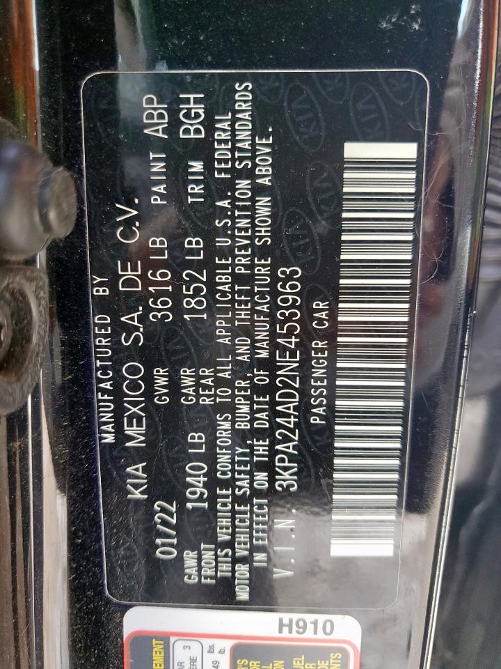 2022 Kia Rio Lx VIN: 3KPA24AD2NE453963 Lot: 54195805