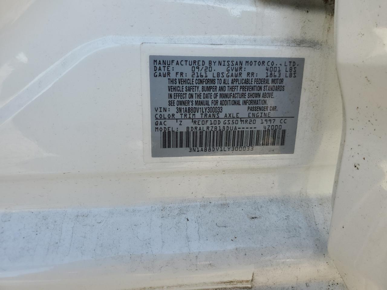 2020 Nissan Sentra Sr VIN: 3N1AB8DV1LY300033 Lot: 54244355