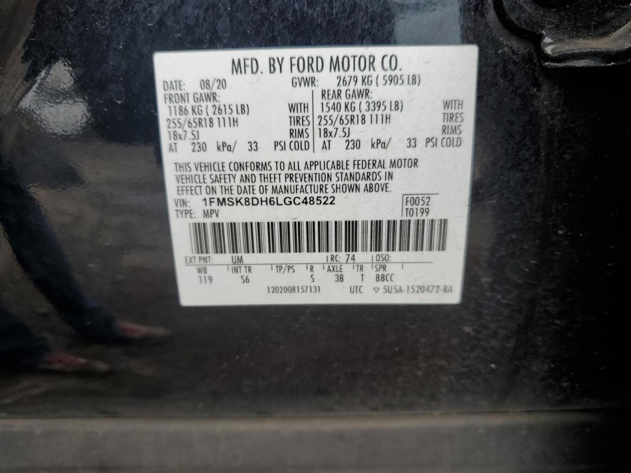 2020 Ford Explorer Xlt VIN: 1FMSK8DH6LGC48522 Lot: 46847155
