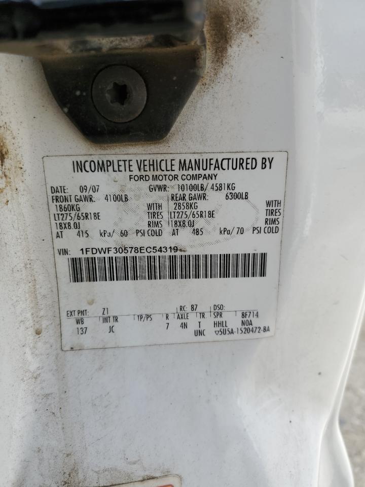 2008 Ford F350 Srw Super Duty VIN: 1FDWF30578EC54319 Lot: 51241005