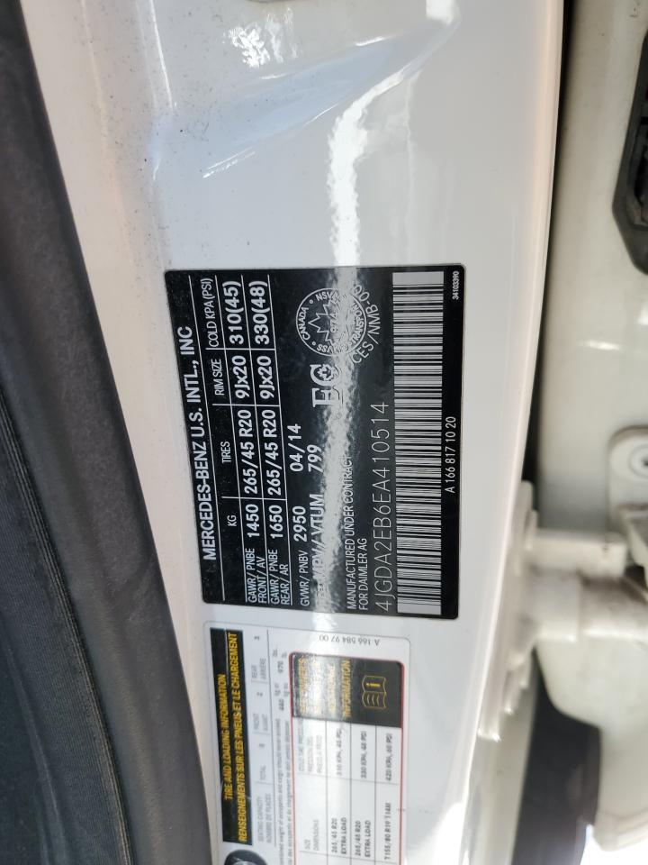 2014 Mercedes-Benz Ml 350 Bluetec VIN: 4JGDA2EB6EA410514 Lot: 54850415