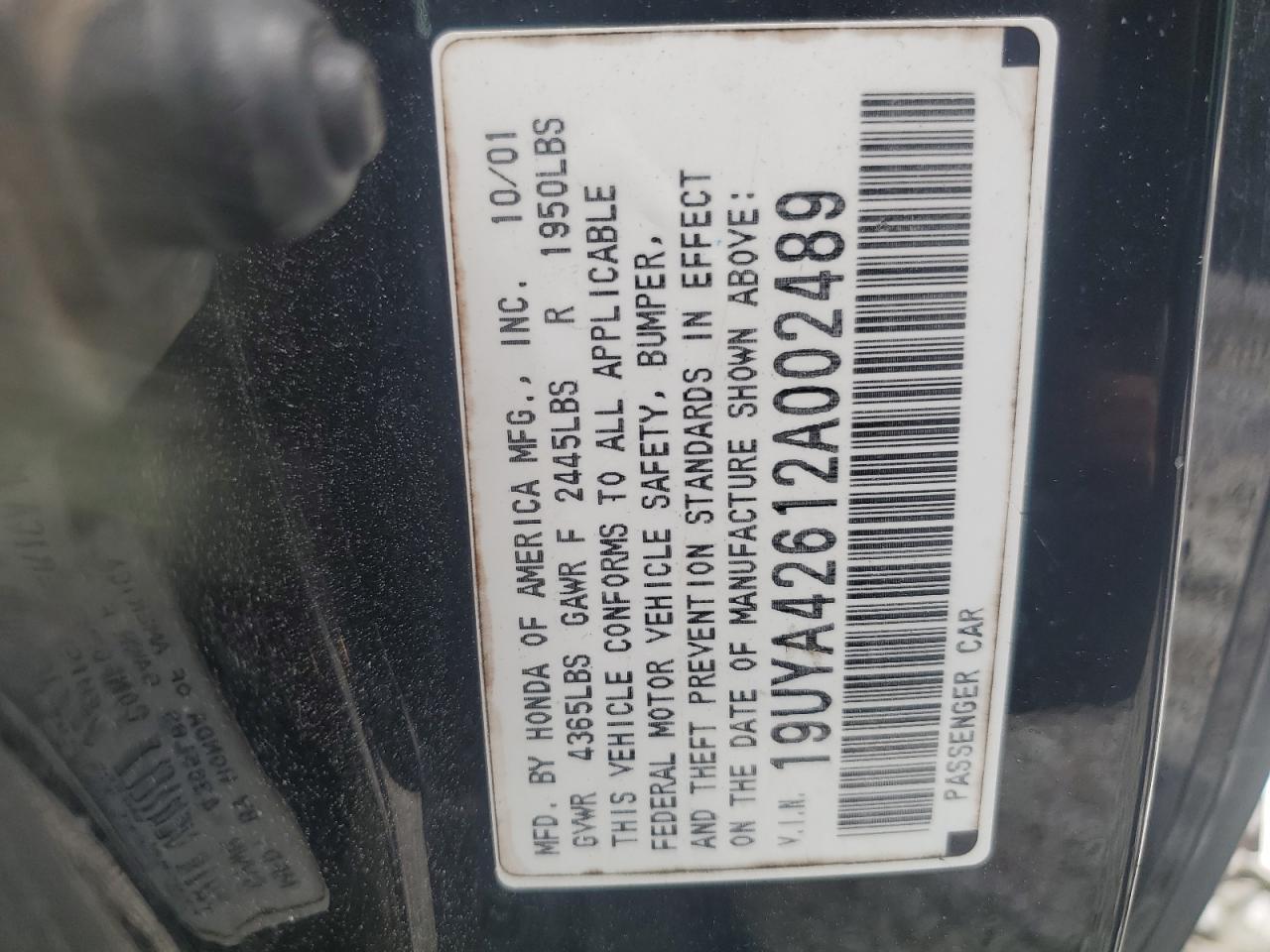 2002 Acura 3.2Cl Type-S VIN: 19UYA42612A002489 Lot: 54216405