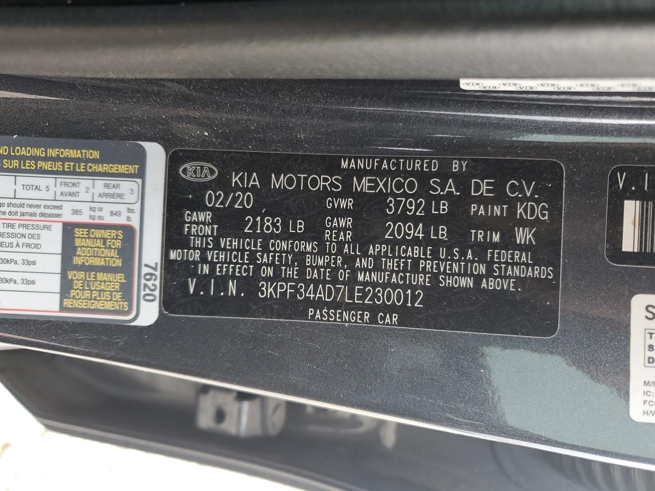 2020 Kia Forte Gt Line VIN: 3KPF34AD7LE230012 Lot: 51211755